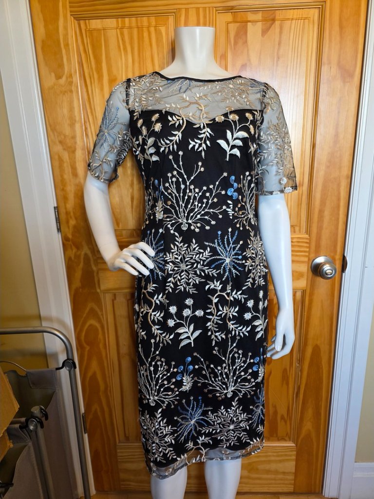 95. Adrianna Papell Size 6 Embroidered Cocktail Dress